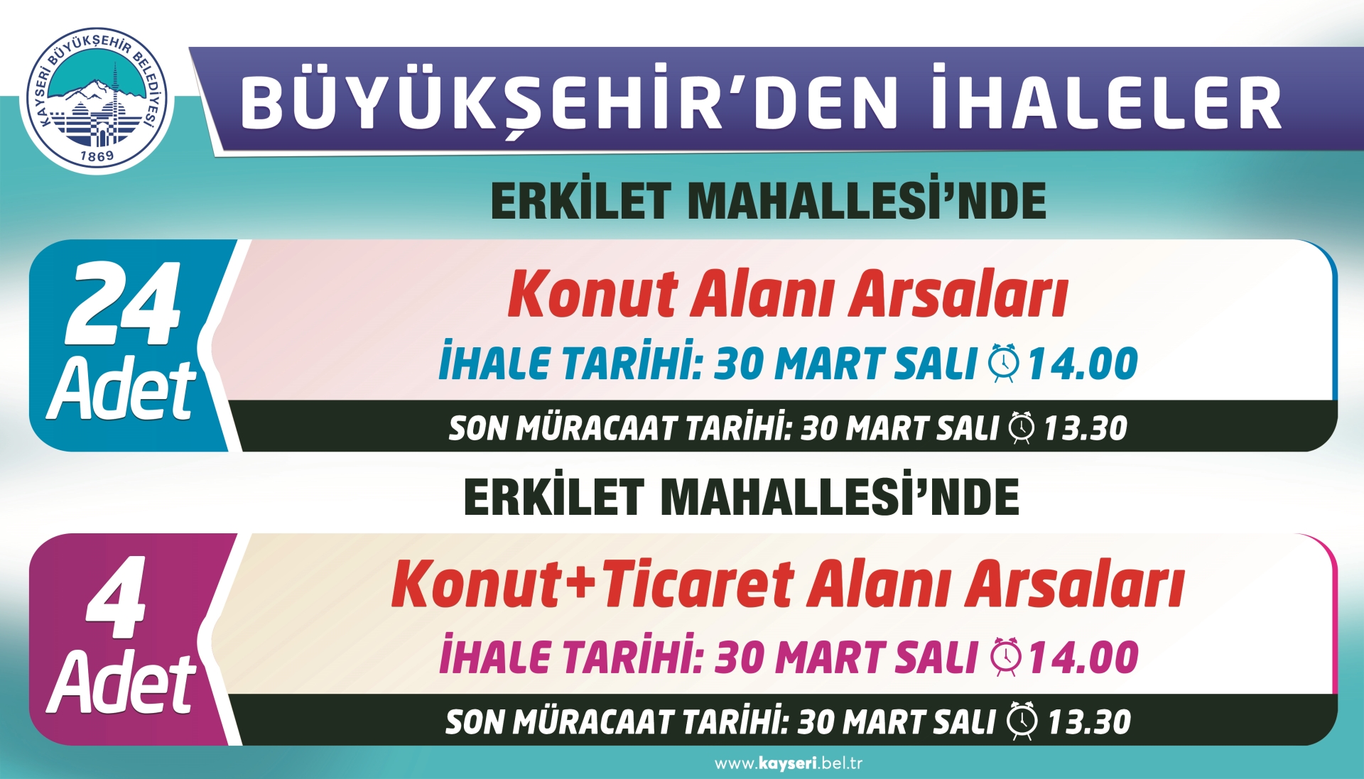 Büyükşehir'den Konut ve Konut + Ticaret Alanı İhaleleri
