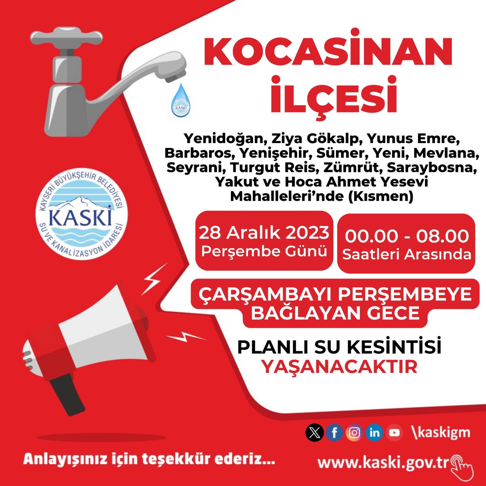 KASKİ'den 14 Mahalle İçin Su Kesintisi Uyarısı