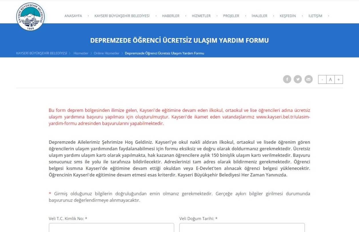 Kayseri Büyükşehir’den Depremzede Öğrencilere Ücretsiz Ulaşım İmkânı