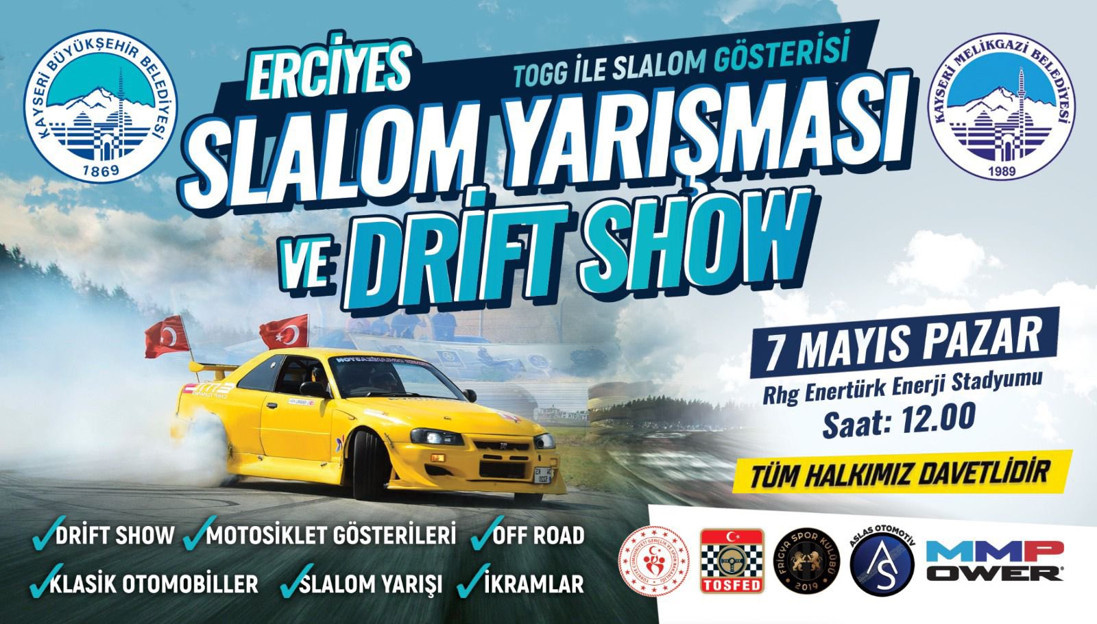 Büyükşehir ve Melikgazi'den 'Slalom Yarışması ve Drift Show'
