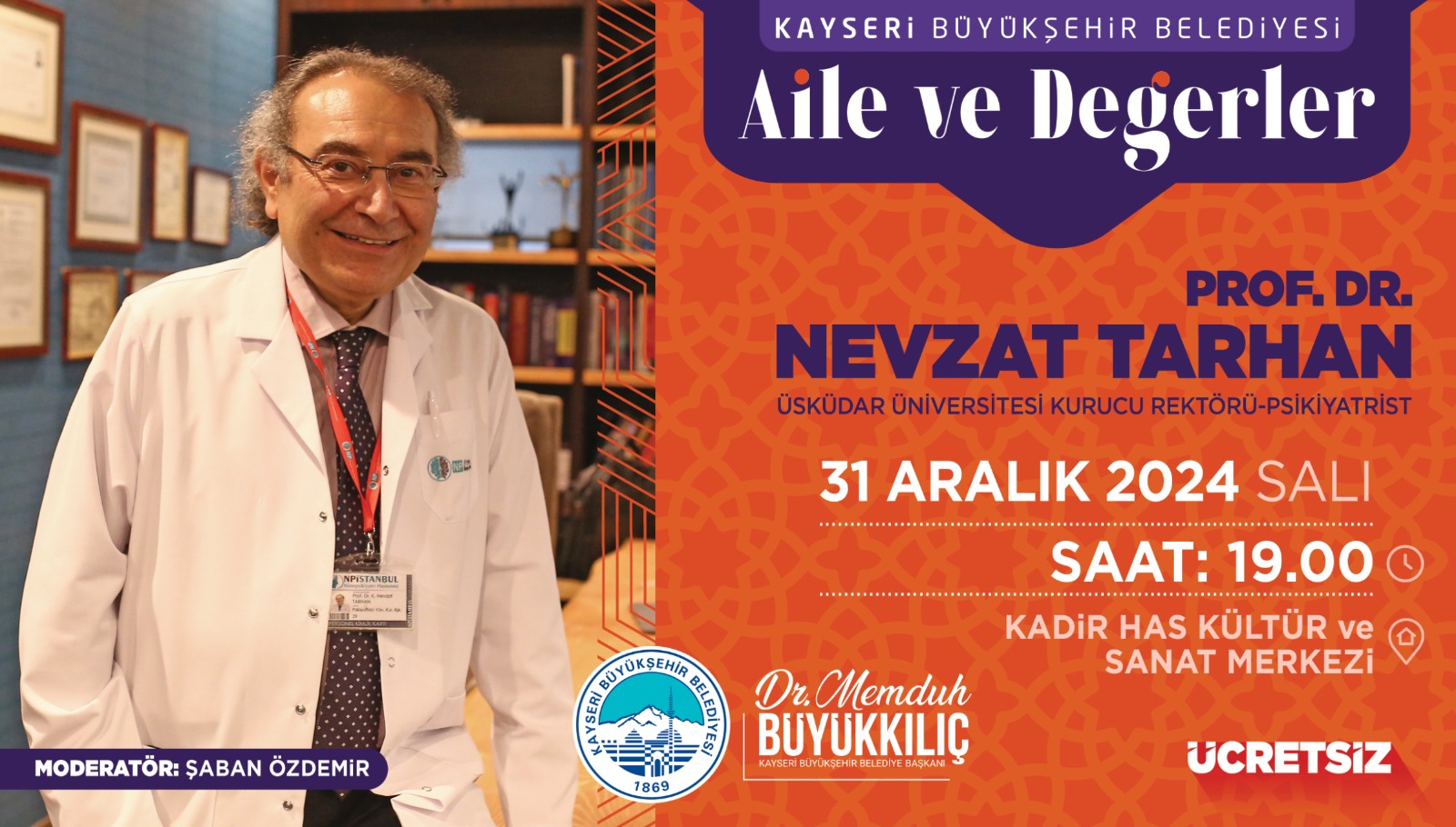 Büyükşehir, Ünlü Psikiyatrist Tarhan’ı Konuk Ederek Aileleri Aydınlatacak
