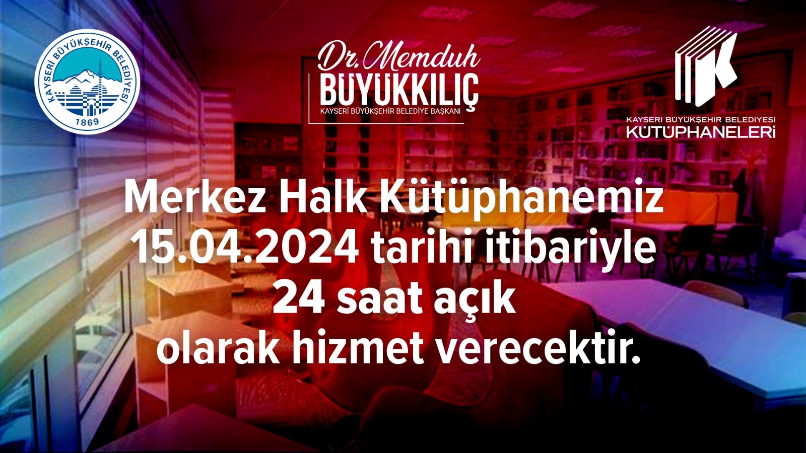 Büyükşehir’in Merkez Halk Kütüphanesi 7/24 Kütüphane Oldu