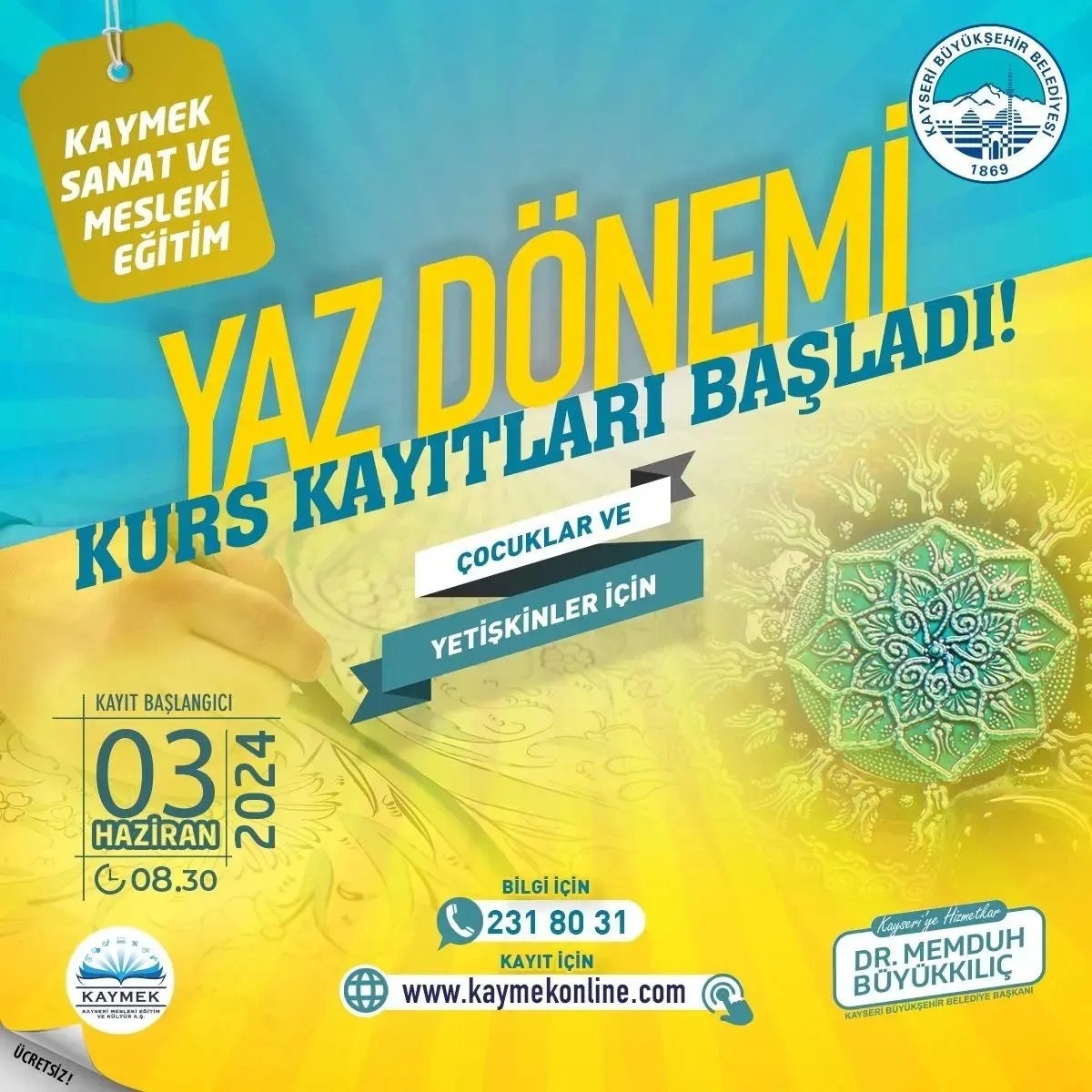 Büyükşehir Belediyesi’nin KAYMEK Yaz Kursları Kayıtları Başladı