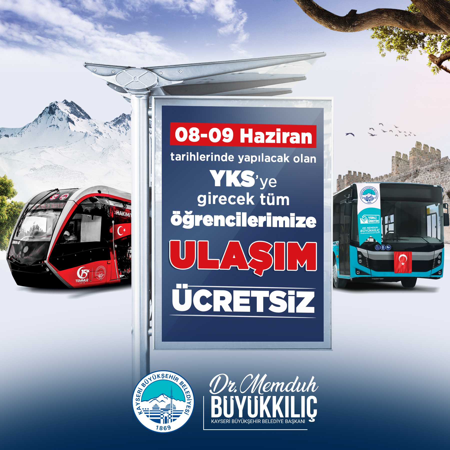 Büyükşehir’den YKS Öğrencilerine “Ücretsiz Ulaşım”