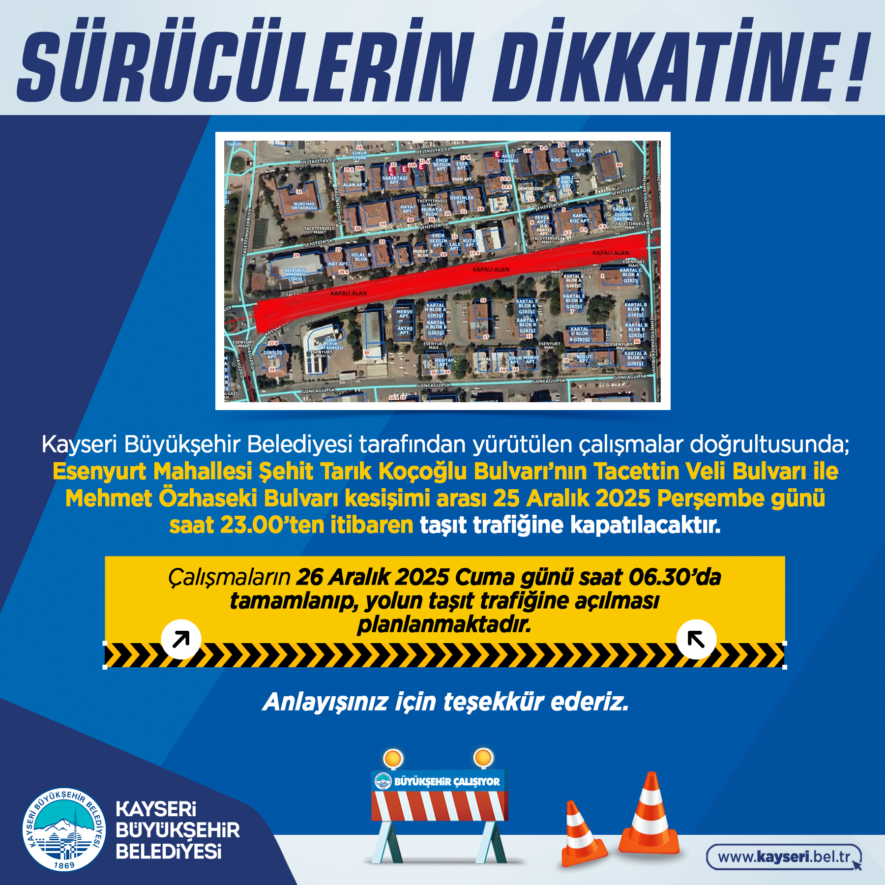 Büyükşehir’den Sürücülere Uyarı!