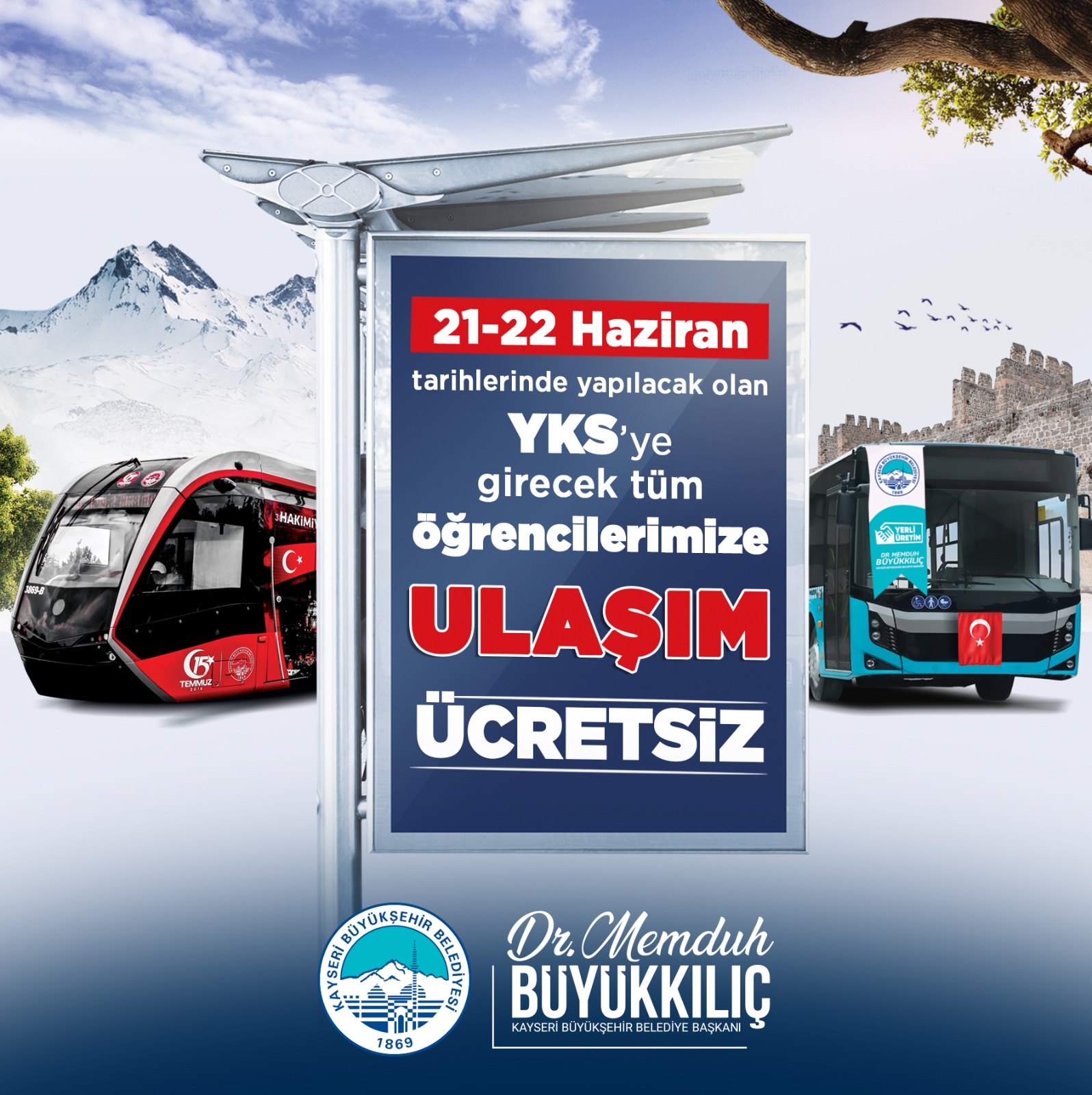 Başkan Büyükkılıç’tan YKS Adaylarına “Ücretsiz Ulaşım” Müjdesi