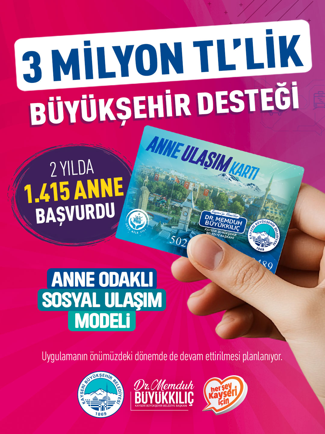 “Anne Ulaşım Kartı” İle Annelerin Ulaşımına 3 Milyon TL’lik Büyükşehir Desteği