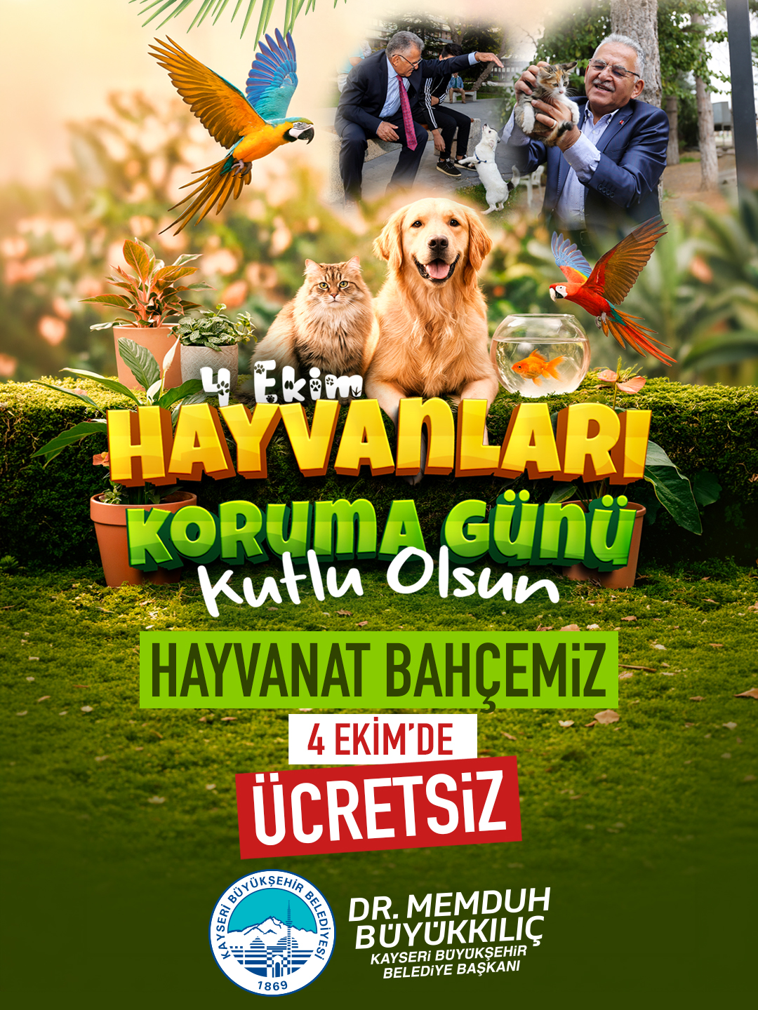 Başkan Büyükkılıç’tan “4 Ekim Dünya Hayvanları Koruma Günü” Mesajı: Hayvanat Bahçesi Ücretsiz