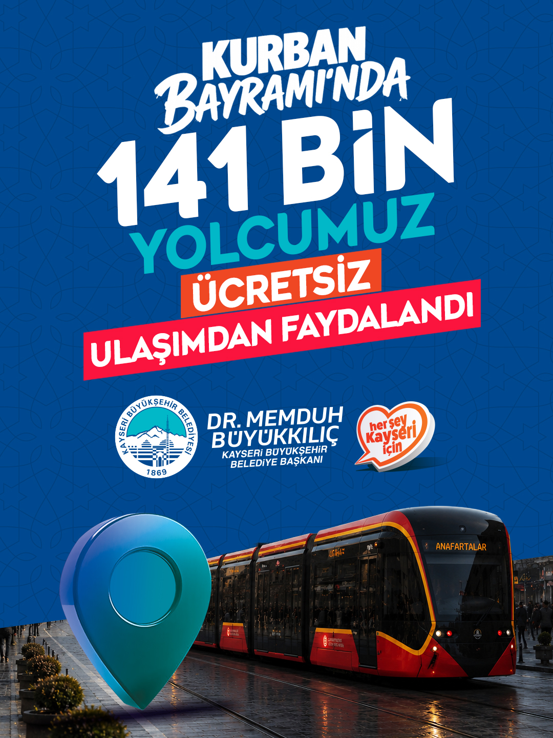 Başkan Büyükkılıç: “Birlik ve Beraberliğin Pekişmesine Katkı Sunduk; Yaklaşık 141 Bin Kişiye Ücretsiz Ulaşım Hizmeti Verdik”