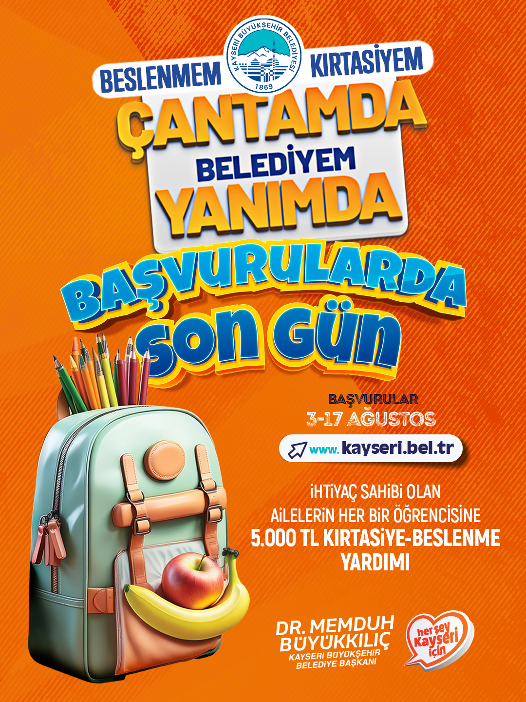 Kayseri Büyükşehir’in 5 Bin TL’lik Eğitim Desteğinde Başvurular İçin Bugün Son Gün