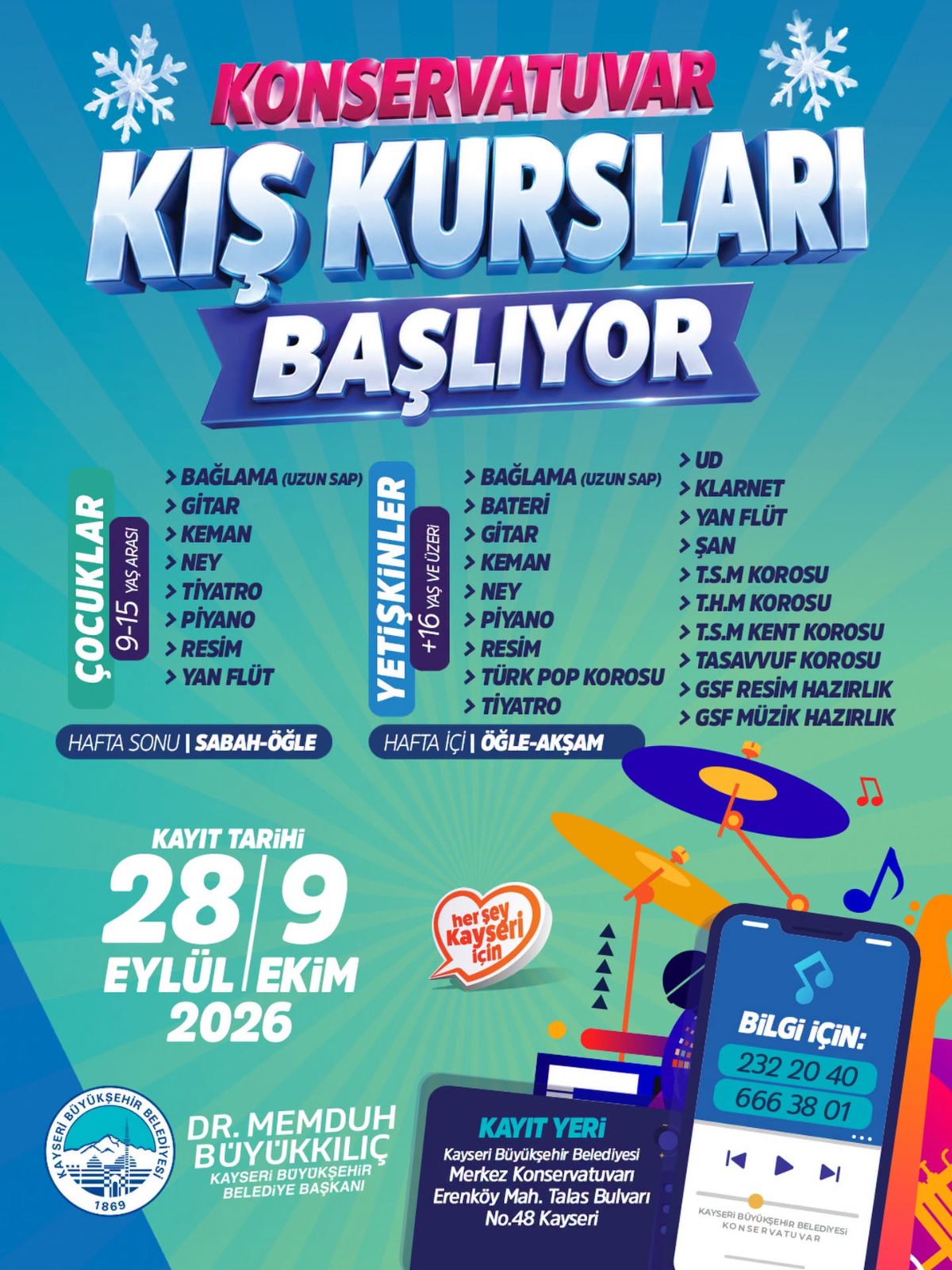 Kayseri Büyükşehir Konservatuvarı’nda Kış Kursları İçin Kayıtlar Başlıyor